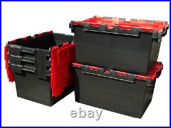 5 x LARGE Plastic Crates Storage Box Containers 80L BLK/RED LID