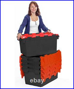 5 x LARGE Plastic Crates Storage Box Containers 80L BLK/RED LID