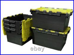 5 x LARGE Plastic Crates Storage Box Containers 80L Black Body with Yellow Lid