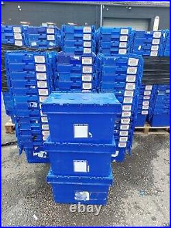 5 x LARGE USED TOTE BOX / ATTACHED LID CONTAINER / CRATE 600x400x350mm VGC