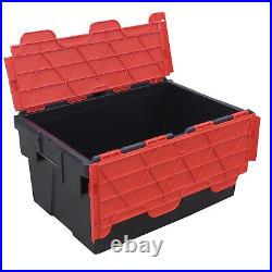 5 x Plastic Crates Storage Box Containers 55L Black with Red Lid
