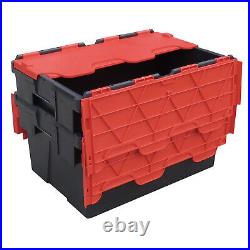 5 x Plastic Crates Storage Box Containers 55L Black with Red Lid