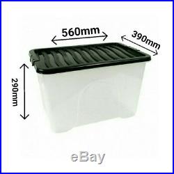 5x 50L 50 Litre Strong Storage Box Clear Plastic Stackable Container
