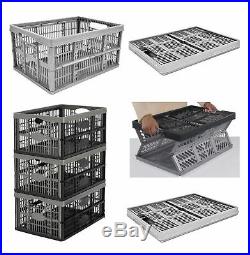 5x Grey Silver 32l Folding Plastic Collapsible Storage Boxes Crates Stackable