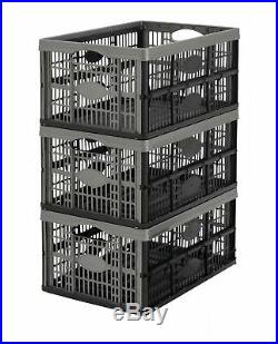 5x Grey Silver 32l Folding Plastic Collapsible Storage Boxes Crates Stackable