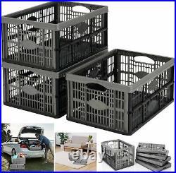 5x Grey/silver 32l Folding Plastic Collapsible Storage Boxes Crates Stackable