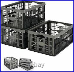 5x Grey/silver 32l Folding Plastic Collapsible Storage Boxes Crates Stackable