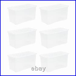 6 x 110L Extra Large Clear Plastic Storage Boxes with Lids Stackable Containers