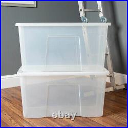 6 x 110L Extra Large Clear Plastic Storage Boxes with Lids Stackable Containers