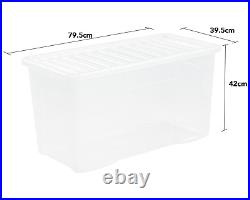 6 x 110L Extra Large Clear Plastic Storage Boxes with Lids Stackable Containers