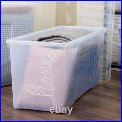 6 x 110L Extra Large Clear Plastic Storage Boxes with Lids Stackable Containers