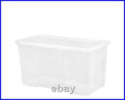 6 x 110L Extra Large Clear Plastic Storage Boxes with Lids Stackable Containers