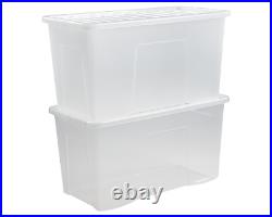 6 x 110L Storage Box With Lid Crystal Clear Plastic Stackable Containers Home