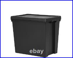 6 x 92L Black Storage Box With Lid Heavy Duty Recycled Plastic Home Garage