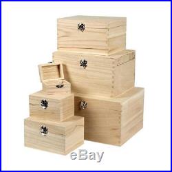 6 x Wooden Treasure Chests Storage Pirate/Boys Plain Decorate Wood Large Box Set