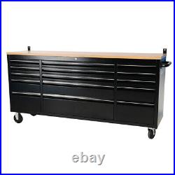 72Inch Heavy Duty Tool Chest With 15 Drawers Garage Large Storage Box Wooden Top