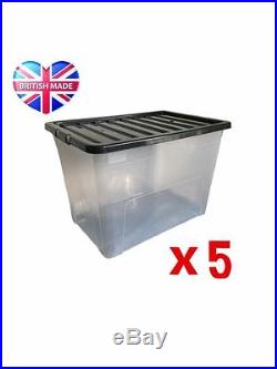 75 Litre Plastic Storage Boxes Large- Multiple Packs Black/clear Lids! Cheap