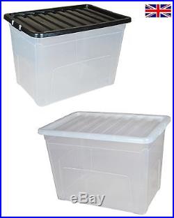 75 Litre Plastic Storage Boxes with Lids Multipacks Large New Clear 75L Box