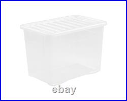 80L Large Plastic Clear Crystal Stackable Storage Boxes With Lids Home Office