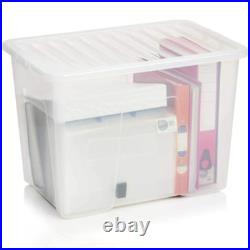 80L xCrystal Clear Plastic Storage Containers Box Secure Clip on Lid Home Office