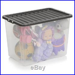 80 Litre 80l Clear Plastic Storage Box, Toy Box With LID X Large Pack Of 10