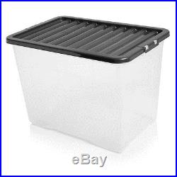 80 Litre 80l Clear Plastic Storage Box, Toy Box With LID X Large Pack Of 10