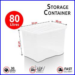 80 Litre Clear Plastic Storage Box with Lids Stackable Boxes Home Office kitchen