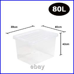 80 Litre Clear Plastic Storage Box with Lids Stackable Boxes Home Office kitchen