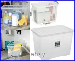 80l Plastic Crystal Clear Storage Boxes Containers With Lids Home Kitchen Office
