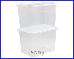 80l Plastic Crystal Clear Storage Boxes Containers With Lids Home Kitchen Office
