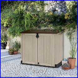 845L Keter Wood Effect Garden Storage Box Outdoor Wheelie Bin Shed Tools