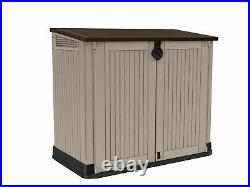 845L Keter Wood Effect Garden Storage Box Outdoor Wheelie Bin Shed Tools