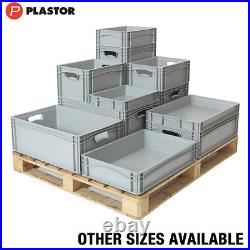8 x (600 x 400 x 320mm) Grey Euro Stacking Containers with Hand Holes