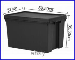 8 x Heavy Duty Black Storage with Lid Recycled Plastic Stackable Container Boxes