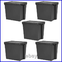 92L Heavy Duty Recycled Plastic Nestable Stackable Storage Box with Lids Black