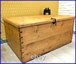 Antique Extra Large Pitch Pine Storage Chest Trunk Blanket Box Toy Box