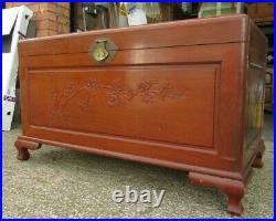 Antique Vintage Carved Wooden Camphor Oriental Chest/Storage/Ottoman. Large VGC