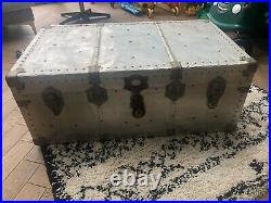 Antique Vintage large Metal Trunk, Storage Box, chest coffee table