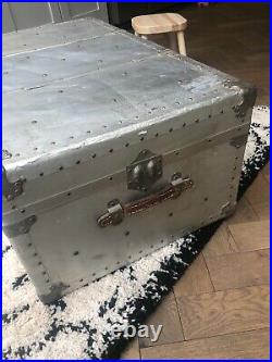Antique Vintage large Metal Trunk, Storage Box, chest coffee table