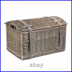 Antique Wash Wicker Storage Trunk Chest Domed Woven Blanket Basket Toy Box