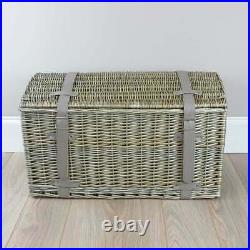Antique Wash Wicker Storage Trunk Chest Domed Woven Blanket Basket Toy Box