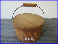Antique Wood Pantry Box withLid & Handle, Primitive Country Storage, 10x5 Large