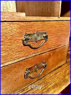 Antique Wooden Oak Large Tabletop Stationary Box / Cabinet / Storage Unit & Key