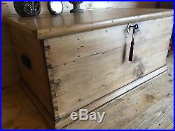 Antique large solid pine chest trunk ottoman waxed pine storage box coffee table
