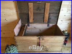 Antique large solid pine chest trunk ottoman waxed pine storage box coffee table