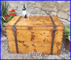 Antique/vintage wooden trunk, large pine box blanket box, toy box, French, storage