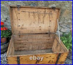 Antique/vintage wooden trunk, large pine box blanket box, toy box, French, storage
