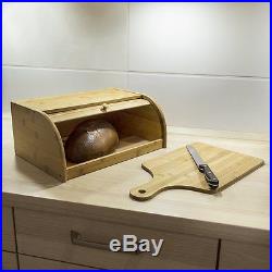 Bamboo Bread Bin with Rolling Lid Kitchen Food Loaf Storage Canister Box Large