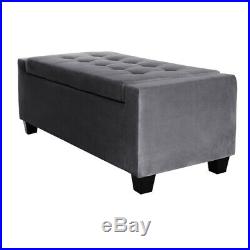 Bench Storage Ottoman Large Seat Chest Toy Box Stool Plush Velvet Grey Furniture