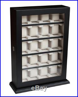 Black 20 Large Wrist Watch Storage Wall Cabinet Wood Display Storage Case Box